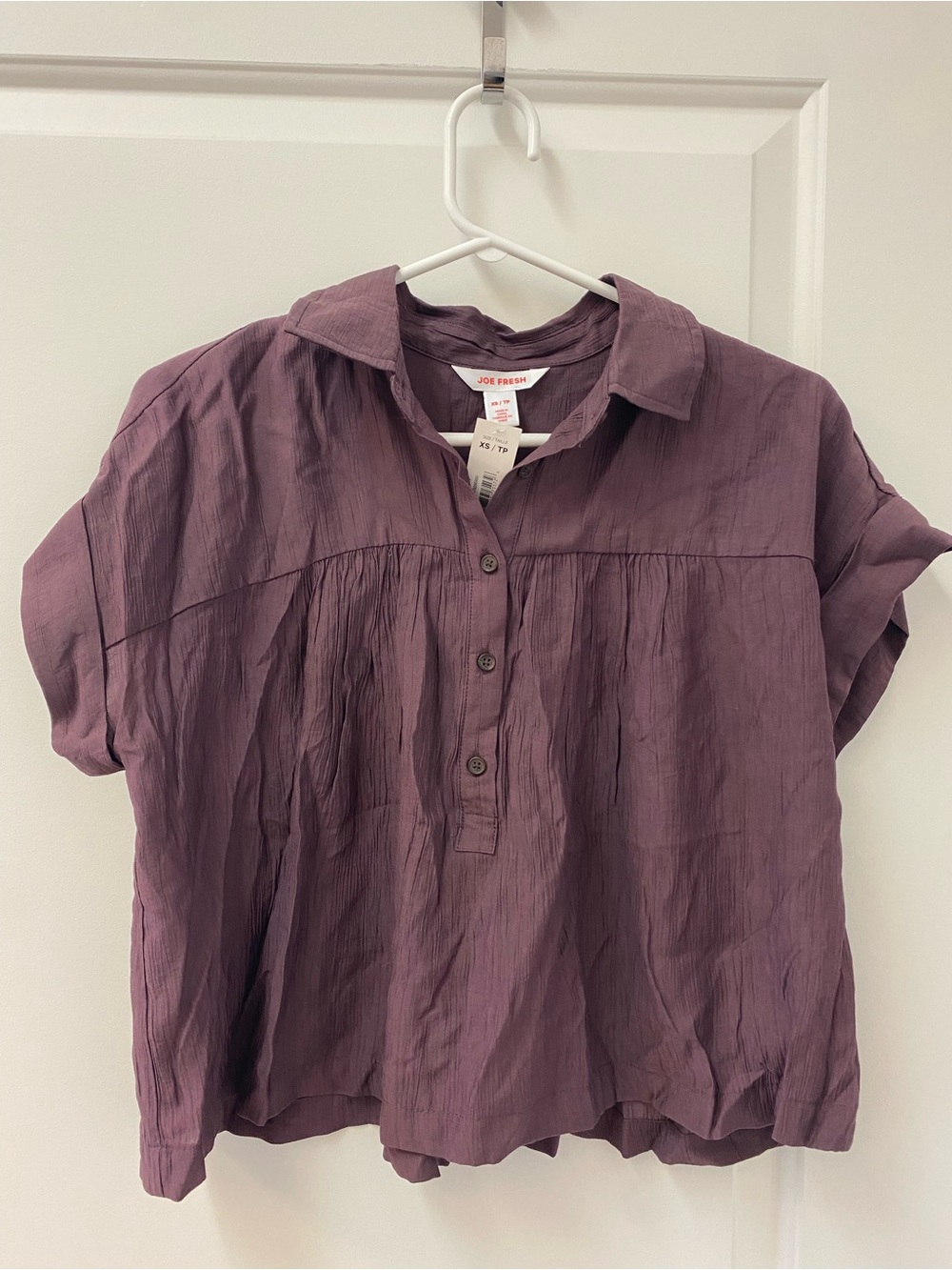 Joe Fresh Plum Button-Down Short Sleeve Top